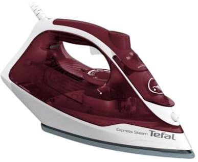 Tefal Express Steam, Steam Iron, 190 g/min Steam Boost, 45 g/min Continuous Steam, 270 ml Water Tank, 2600W Power, Non-Stick Ceramic Soleplate, Auto Shut Off, Anti-drip, White & Ruby Red, FV2869