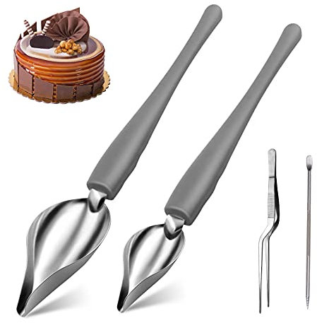MOSNOW 2 cucharas de decoración de acero inoxidable y pinzas y pull Needle, cucharas de dibujo culinario, platos de cocina, para decorar tartas, chocolates, galletas