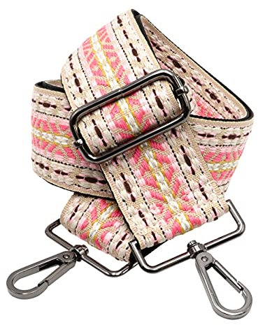 BENAVA Taschengurt Rosa Beige Schulterriemen für Taschen 75-135cm mit Karabiner in Farbe Schwarz | Schultergurt für Taschen mit Strickmuster als Ersatz für Taschenhenkel Taschenriemen Taschenkette