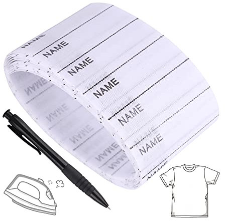 200 Pcs White Name Tags for Clothes,Writable Iron on Clothing Labels Name Labels with Pen Waterproof Oil Proof Name Label Washable Name Tapes Woven Clothing Name Labels for Children Clothes