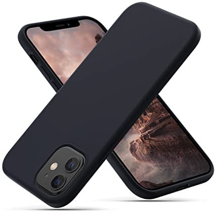 CALOOP Slim-Fit for iPhone 12/12 Pro Case,Skin Soft Liquid Silicone,Sturdy Hard Frame Shockproof Cover with Anti-Scratch Microfiber Lining,Full Protection for Screen and Lens,6.1 inch,Black