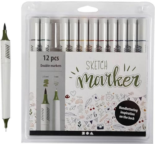 Sketchmarker, 1 Packung, 12 Stück, Line 1+2-5 mm, Mute Colors
