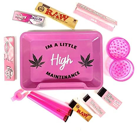 Pink Rolling Papers Smoking Tray Set Im a Little High Maintenance Tray Tips
