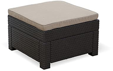 Keter Provence Hocker Premium Panama braun mit Kissen cappuchino - extrem Bequemer Outdoor Hocker aus Rattan - Set Erweiterung zu Loungemöbel