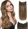 LaaVoo Extensions Echthaar mit Draht Balayage Braun Invisible Secret Wire Extensions Hellbraun Ombre Goldene Blondine Fish Line Haarverlängerungen Echthaar Extensions Ein Stück 30cm 80 Gramm #8/16/8