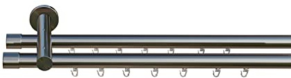 tilldekor Innenlauf Gardinenstange nach Maß, Andrax 2-läufig Edelstahl-Optik, 16mm Durchmesser, auf Maß gefertigt, 350 cm, inkl. Trägern und Endstücken
