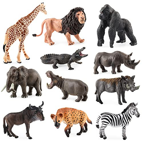 Surakey 11pcs Figurine Animaux Foret, Animaux de La Savane Jungle Animaux Jouet, Mini Animaux Zoo Plastique Jouet, Enfant Éducatif Jouet Cadeau pour 3 4 5 Ans Enfant Fille Garçons