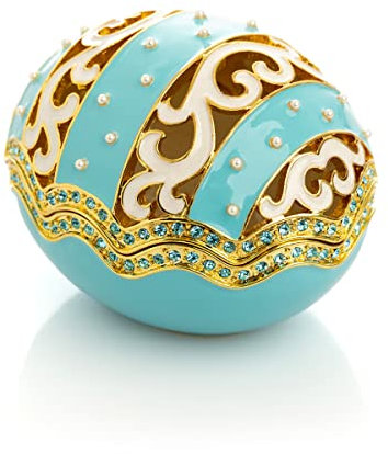 Keren Kopal Türkis-hellblaues Fabergé-Ei mit Perlen innen verziertes Osterei