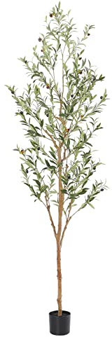 Bellacat Faux Olive Tree - 7ft Artificial Indoor with Natural Wood Trunk and Realistic Leaves and Fruits - 7 Feet(84in) Fake Olive Tree for Home House Office Décor