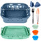 LOULANLUXE Air Fryer Liners Square 22 cm Silicone Air Fryer Basket Collapsible Airfryer Liners Accessories Set, 5.8-8 L, Food Grade, Heat Resistant, Air Circulation Design (Set1, Blue+Green)