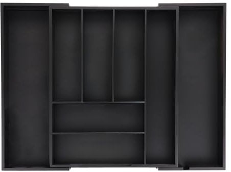 Relaxdays Besteckkasten ausziehbar, Bambus, HBT 6,5 x 35-58 x 43,5 cm, 6-8 Fächer, Besteckeinsatz für Schublade, schwarz