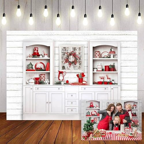 Feliz Navidad Fotografía Fondo Navidad Cocina Armario de Madera Cocinero Infantil Decoración Estudio fotográfico Telón de Fondo 210X150cm