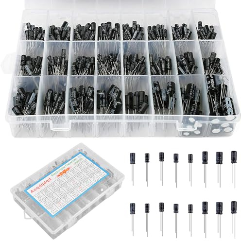 Nizirioo Elektrolytkondensator Set, 24 Wert 630 Stück Elektrolytkondensator Sortiment Kit von 10uF Bis 2200uF 10V 16V 25V 50V, Aluminium Capacitor Kit mit Aufbewahrungsbox