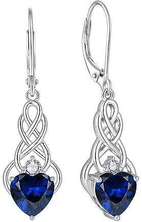 FJ Unendlichkeit Keltischer Knoten Ohrringe Damen 925 Sterling Silber Hängend Ohrringe Saphir September Geburtsstein Ohrringe Irischer Glücksschmuck Geschenke für Frauen