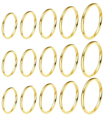 VELESAY 15 Pezzi Acciaio Inossidabile Anelli Impilabili Donna Ragazze Midi Band Anello Semplice Knuckle Ring per Donna Comfort Fit Argento/Oro/Rosa Oro