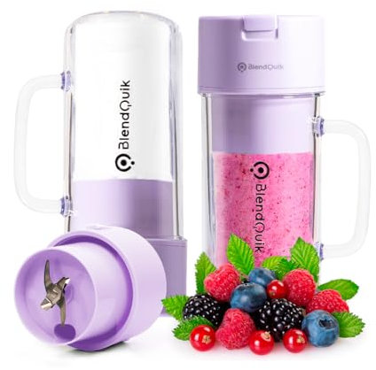 BlendQuik, Personal Portable Blender For Shakes & Smoothies, Leakproof & Stylish Portable Mason Jar Shaker, Rechargeable Mini Blender with 10-Blade Blending System 14oz, Purple