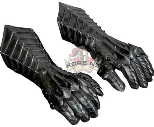KORE NS Mittelalterliche Stulpenhandschuhe Nazgul Schwarz Antike Stahl Rüstung Handschuhe Kreuzritter Larp Cosplay, Schwarz, Regulär