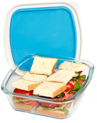 NUTRIUPS Plato cuadrado pequeño de cristal para lasaña con tapa de plástico sin BPA, 16 x 17 cm, apto para horno