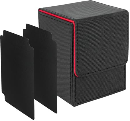 IVODEELA Card Deck Box with Two Dividers,Premium Game Deck Storage Box Fits 100 Single Sleeved Cards,Case Compatible with MTG,TCG,Yugioh,Magic,Commander,Black Red