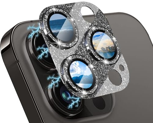WoPail Camera Lens Protector for iPhone 14 Pro/iPhone 14 Pro Max, Camera Lens Protectors Bling Glitter Tempered Glass Cover, HD Clear, Anti Scratch Camera Cover for iPhone 14 Pro/14 Pro Max - Black