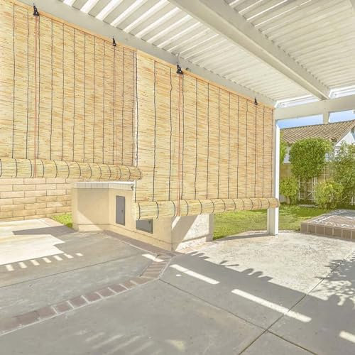 Natural Bamboo Blinds - 100, 120, 130cm Wide Sunshade Roller Blind for Windows, Doors, Pergola Privacy Screen, Anti-UV Reed Curtain with Lifter, Bamboo Shades for Patio, Waterproof Kitchen Blinds