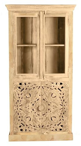 Dynamic24 Vitrine Lakadee Mangoholz Wohnzimmerschrank Schrank Vitrinenschrank Anrichte