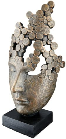 Casablanca Deko Figur Skulptur Frauen Gesicht Maske - Dekofigur Gesichtsmaske aus Kunstharz Farbe: Bronze - Dekoration Geschenk Geburtstag Höhe 31,5 cm