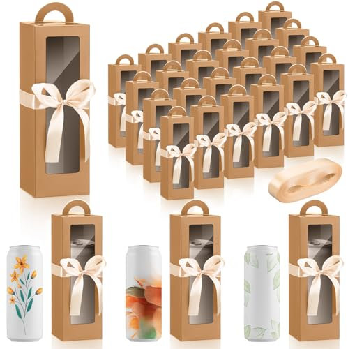 Ctosree Caja de regalo de 24 vasos con asa para vasos de vino transparentes de 12 onzas, 16 onzas, 20 onzas, 30 onzas, caja de regalo de sublimación, prensa de calor, botella en blanco para embalaje