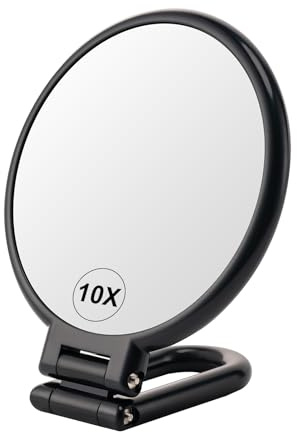 BOOMIBOO 1X/10X Magnifying Handheld Mirror Double Sided, Foldable Travel Makeup Mirror, Adjustable Rotation Pedestal Hand/Hanging/Desk Vanity Mirror-Black