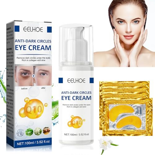 Jasminsalbe Augenringe, 100ML Jasmin Salbe Augenringe mit 4 Stk Augenpads Gegen Schlupflider, Falten, Augenringe, Augenringe Entfernen Augencreme mit Collagen, Augenpflege, Eye Cream