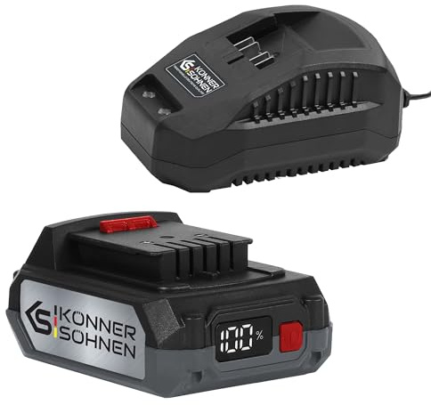 K&S Könner&Söhnen Set Ladegerät für Li-Ion Aku KS C24A + Li-Ion Akku 20V KS 20V2-1,Ladegerät Nennausgangsspannung 21.5 V,Nennausgangsstrom 2.4 А,Lithium-Ionen Akku 20V,Batteriekapazität 2 Ah