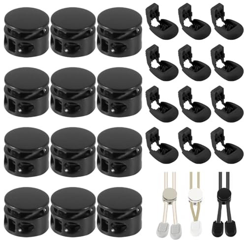 24 Stück Kordelstopper Metall Kordelstopper 2 loch Schwarz Federschnurschlösser Ø 4 mm Kordel Stopper Schnürsenkel Stopper Schnürsenkel Verschluss für Kordelzug Rucksack Bekleid SeilSchnürsenke