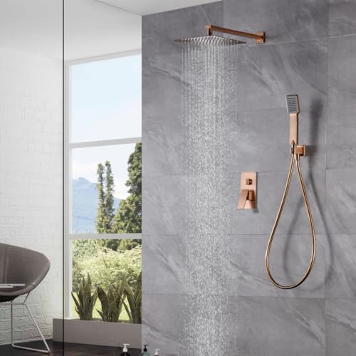 IMEX - Ducha Empotrada Monomando Oro Rosa | Kit de Grifería Empotrado con Alcachofa y Rociador Antical Efecto Lluvia | Columna Ducha Empotrada en Latón y Acero Inox S.304 | Serie Pisa