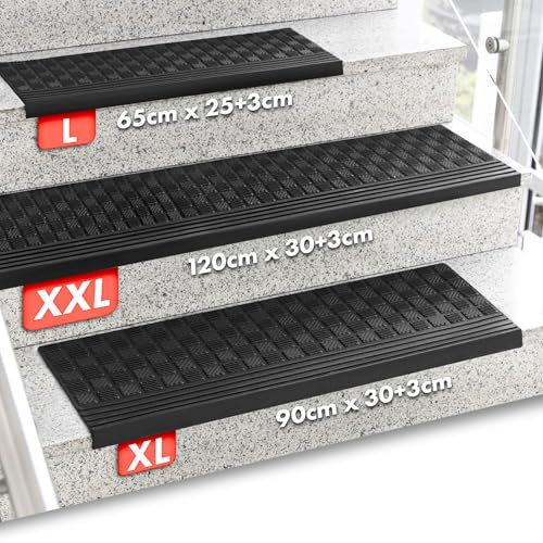 KARAT Stufenmatte aus Gummi - 5er Set - 30 x 120 cm - wetterfeste & Rutschhemmende Treppenstufen Matten - Gummistufenmatte für Außen - Treppenauflage - Antirutschmatte Diamond