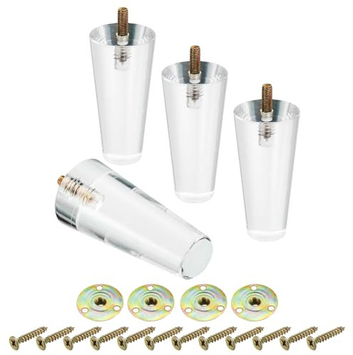 QUARKZMAN Acryl Möbelfüße 100mm/3.94 Lang Ersatz Sofa Füße Kabinett Modern Klar Dekor Heimwerker mit Montage Hardware Set von 4 für Sofa Bank TV Ständer Stuhl Kommode