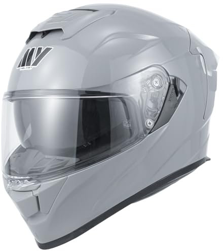 MY Motorrad Integralhelm Vollvisierhelm Mopedhelm mit Sonnenblende für Damen Herren,ECE 22.06 Genehmigung,Modell MY-936 (Grau, L)