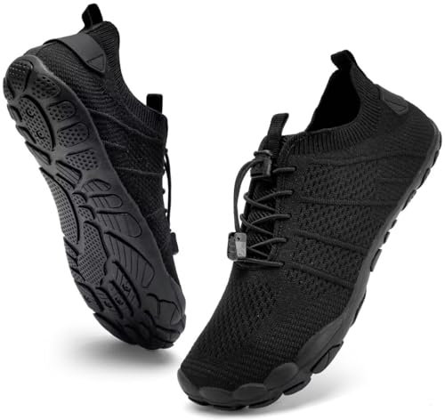 IceUnicorn Barfußschuhe Damen Herren Breite Traillaufschuhe Zehenschuhe Unisex Schwimmschuhe Strandschuhe Aquaschuhe(3027Schwarzer, 38EU)