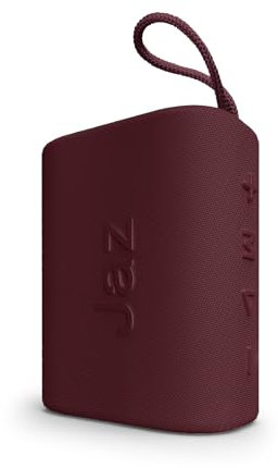 JAZ kabelloser Mini-Lautsprecher mit Umhängeband, tragbarer Lautsprecher, 3 Watt Leistung, kompatibel mit USB-Sticks, SD-Karten, AUX-Kabel, integriertes Mikrofon, rot