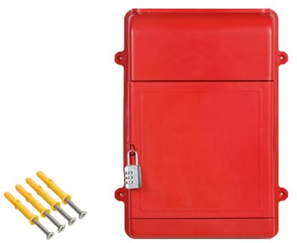 LOVIVER Wandmontierter Briefkasten mit Zahlenschloss Briefkasten Multifunktionaler Postkasten Drop Box 34,5x26x10cm für Kundencenter, ROT