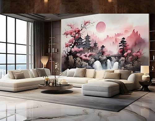 Fototapete 3d effekt tapete Moonlight Mountain und Wasserpflaume Vlies Tapeten Wandtapete Wohnzimmer Schlafzimmer Wand Dekoration Moderne 350CM(B)*256CM(H)