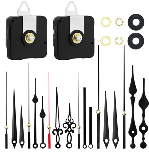 Wantli 2 Stücke Geräuschloses Uhrwerk Set, mit 6 Sätze Uhrzeiger, Quarz Uhrenwerk Lautlos, DIY Uhr Ersatzteile, Clock Mechanismus zum basteln, Für Clock Ersatzteile Ersatz, Teile Reparatur-Kit (13mm)