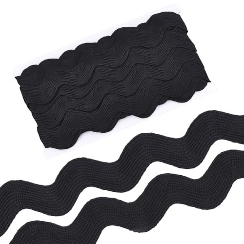 CABODYALS 10 Yards 1.57 Zoll/40mm Schwarzes Zickzack Bortenband Wellenmuster Nähen Biegen Fransenbesatz Rick Rack Breiter Weihnachtsstoff Spitzenbesatz Zum Nähen Herstellen von Basteln Blumen Heim Un