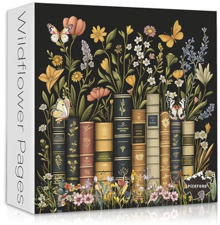 Wildblumen Puzzles für Erwachsene 1000 Teile, PICKFORU Wildblumenseiten Puzzle, Vintage Buchpuzzles für Buchliebhaber, Pflanze Blumen Puzzle als Wohnkultur