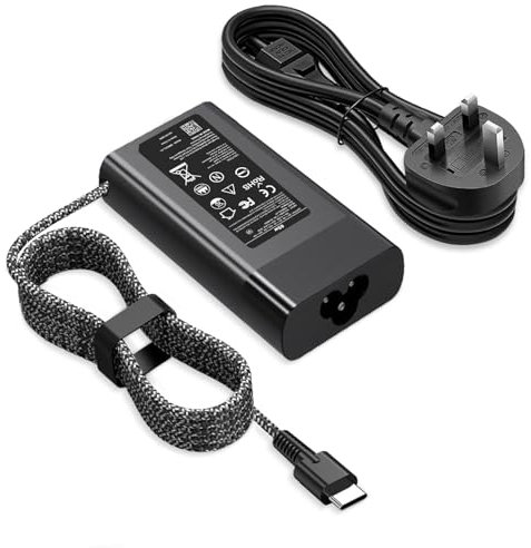 65W USB-C Laptop Charger, Slim & Portable Fast Charging Adapter for HP/Dell/Acer/Asus, UK Plug with 1.5m Braided Nylon Cable