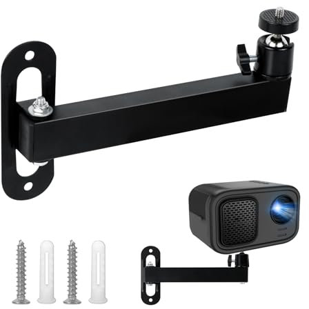 mimzemamz Support Videoprojecteur Mural, Support Projecteur Réglable Rotation à 360°, Support Retroprojecteur en Métal avec Adaptateur 1/4 pour Home Cinéma, Bureau, Salle de Jeux