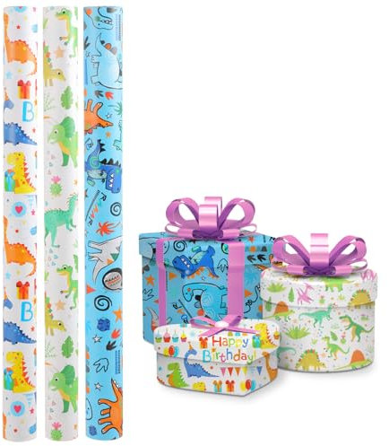 3 Rotoli Carta Regalo - Carta da Regalo Compleanno, 300×43cm, Foglio Patinata, Ideale per DIY, Feste di Compleanno e Occasioni Speciali