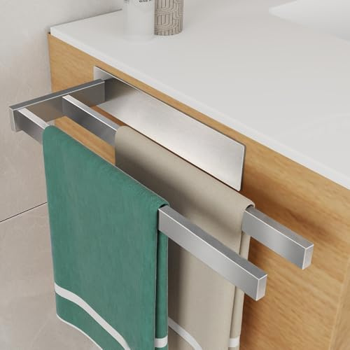 Feligio Handtuchhalter Ohne Bohren Silber 36CM, Handtuchstange Doppelt | Towel Rail Edelstahl Gebürstet Silber, Selbstklebend, Gästehandtuchhalter Ohne Bohren für Wand Küche, Bad, Gäste wc