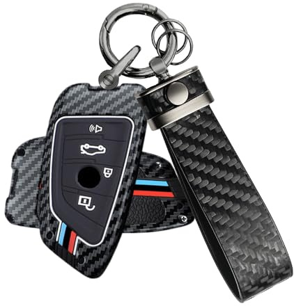 ATFIGII Schlüsselhülle kompatibel mit BMW 2er MPV 5er G30 G31 6er GT 7er G11 G12 M5 X1 X3 X4 X5 X5M X6 AutoSchlüsselhülle Metalll Schutzhülle mit Schlüsselanhänger Keyless 4 Tasten B-Horn