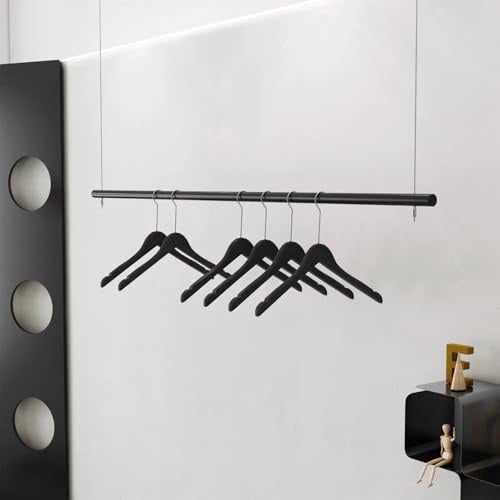 EZZPGDKU Kleiderstange Wandmontage, Schwere Wandmontierte Kleiderbügelstange, Kleiderstange Deckenmontage, Kleiderstangen Teleskop Garderoben System Hängend Höhenverstellbar, Lagergewicht 150kg