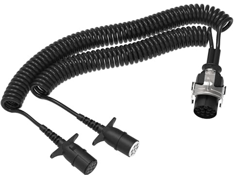 AUPROTEC Anhänger Spiralkabel 24V 4m – 15-PIN / 7-PIN N+S Type – Overmoulded Stecker – Adapterkabel Elektrowendel Verbindungskabel für LKW, PKW, NFZ, Anhänger, Trailer, Auflieger